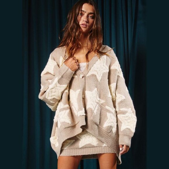 Oversized Star Pullover Sweater Cardigan Skirt Set - Picture 2 of 4